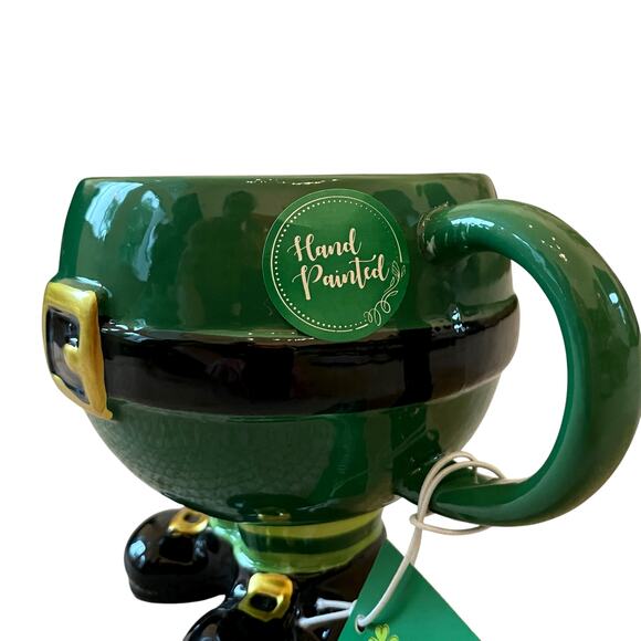 NEW Sheffield Home Hand Painted St Patrick's Leprechaun Mug 5in Green Ceramic - Picture 2 of 15